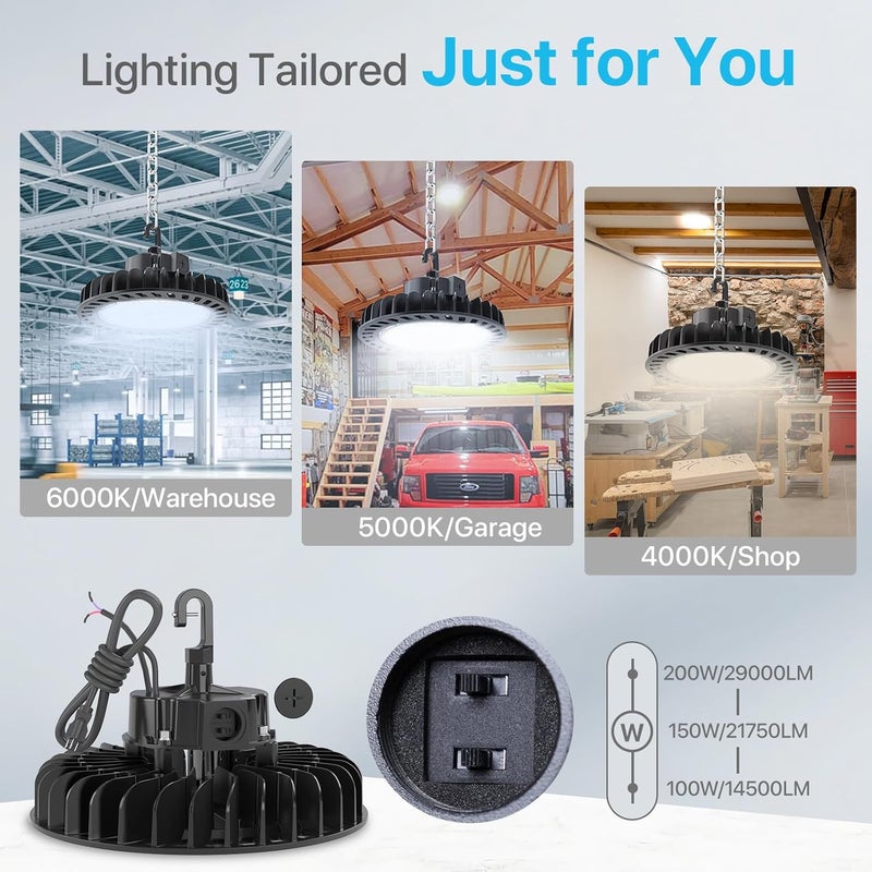 Hyperlite LED High Bay Light | 29000LM（ 200W ） Dimmable High Bay LED Lighting | UL Listed | 5000K Commercial Lights | US Hook Included | Alternative to 850W MH/HPS - Image 4